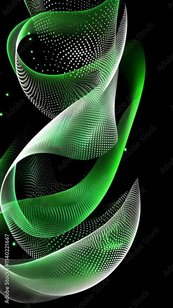 Poster abstract green and white wave pattern displays intricate designs on a dark background