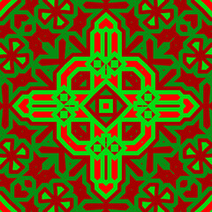Seamless square pattern red and green. Christmas pattern green and red. Merry Christmas. Happy New Year.