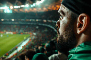 Fototapeta premium Generative AI Sports Fan Watching Football Match in Stadium