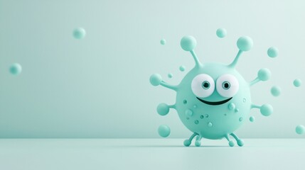 Naklejka premium Happy Virus Cartoon Character on Light Green Background
