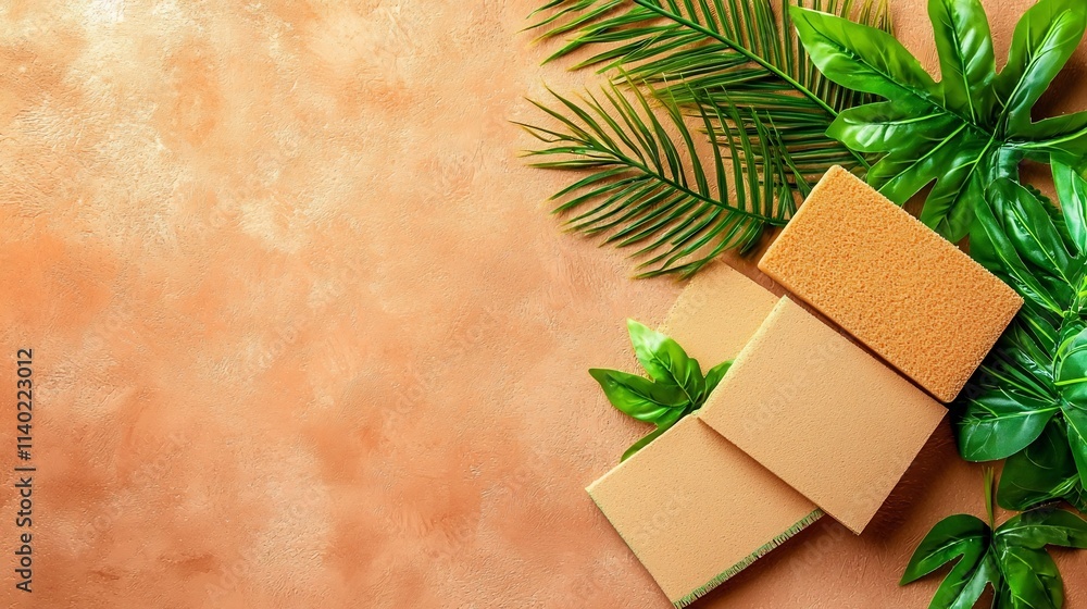 Poster minimalist flat lay composition showcasing a vintage handheld sanding block alongside used sandpaper