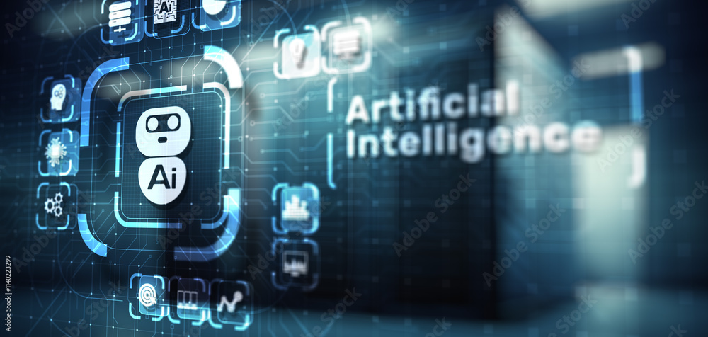 Poster ai artificial intelligence, machine learning, big data analysis and automation technology in busines