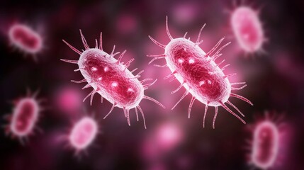 Microscopic View of Rod-Shaped Bacteria in Pink Hues