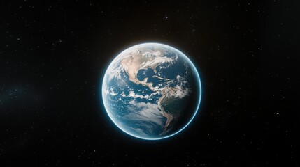 Fototapeta premium Detailed representation of planet Earth with vivid geography, bright oceans, and landmasses, set against a dark blue backdrop