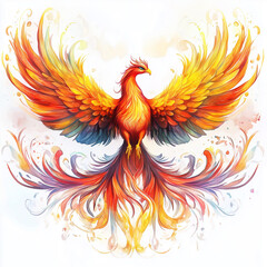 Obraz premium watercolor illustration of majestic phoenix on white background