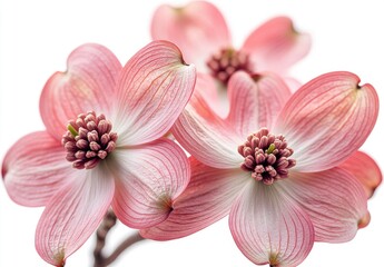 Fototapeta premium Beautiful blossoms of pink dogwood flowers showcasing delicate petals, vibrant colors, and intricate details against a soft background for springtime charm in nature photography