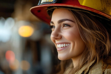 Generative AI Portrait of a Cheerful Smiling Firefighter Showing Optimism and Dedication