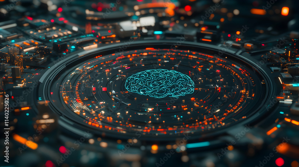 Poster futuristic digital brain concept; abstract technological brain network; ai, artificial intelligence,