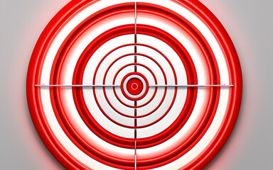 A stylized dart, glowing neon red, piercing the bullseye on a circular glowing target