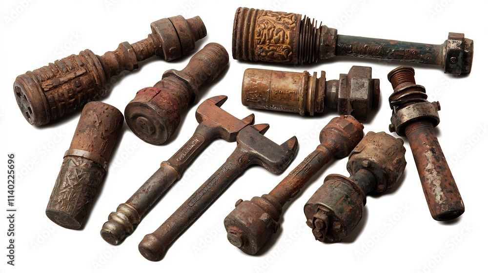 Poster visually balanced and neatly arranged set of oil filter wrenches in various sizes and styles display