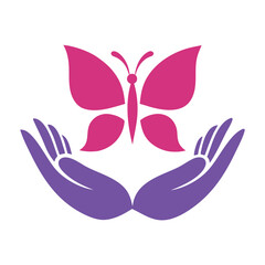 Butterfly in Hand Vector Logo Design.