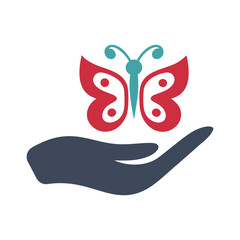 Butterfly in Hand Vector Logo Design.