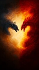 Fototapeta premium Majestic Dragons Battling Over Mountains, Surrounded by Fire and Embers 