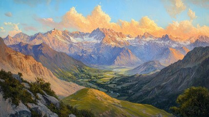 panoramic mountain view,breathtaking landscape, majestic peaks, vast horizon