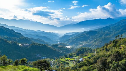 Fototapeta premium panoramic mountain view,breathtaking landscape, majestic peaks, vast horizon