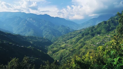 Fototapeta premium panoramic mountain view,breathtaking landscape, majestic peaks, vast horizon