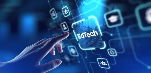 EdTech Educational Technology Enhancing Learning Through Digital Tools, projection on a virtual screen, Business and Technology Concept.
