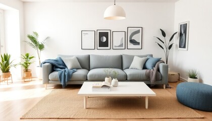Scandinavian Style - Living Room Interior Design With Scandinavian Concept - Hotel Living Room - Apartment Living Room Interior With Sofa - Interior Design