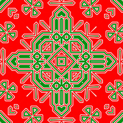 Seamless square pattern red and green. Christmas pattern green and red. Merry Christmas. Happy New Year.