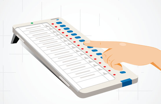 Man casting vote on EVM machine