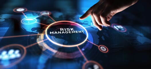 Risk Management Identifying and Mitigating Business Risks, projection on a virtual screen, Business and Technology Concept.