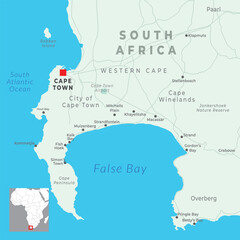 Obraz premium Detailed political map of the Cape of Good Hope region in South Africa, highlighting boundaries, cities