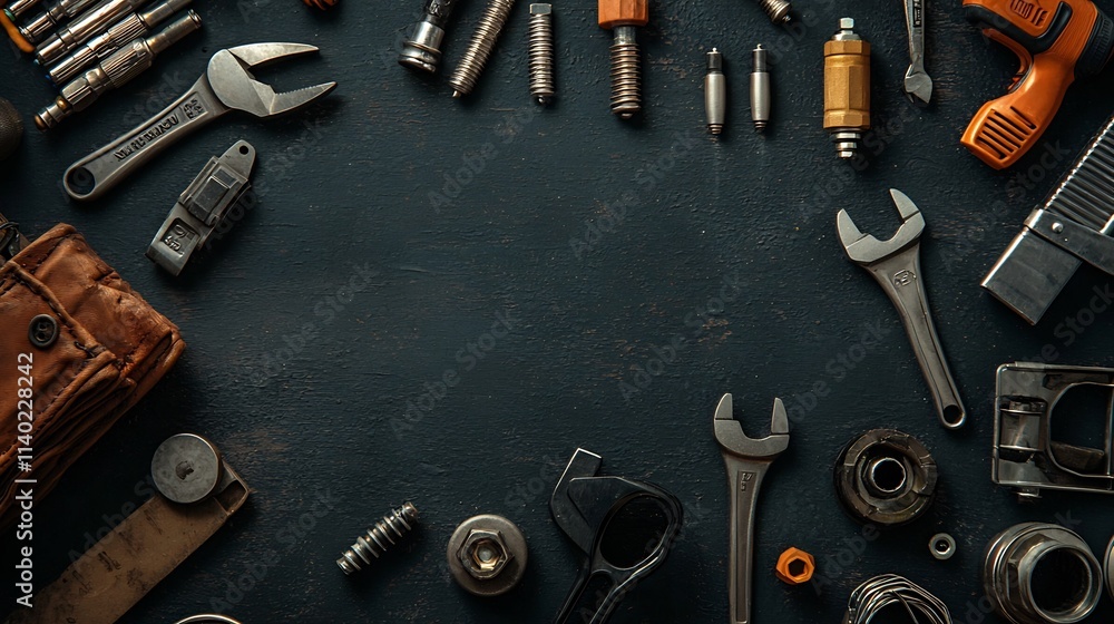 Aufkleber symmetrically arranged spark plugs and mechanic s wrenches displayed on a minimal flat surface autom