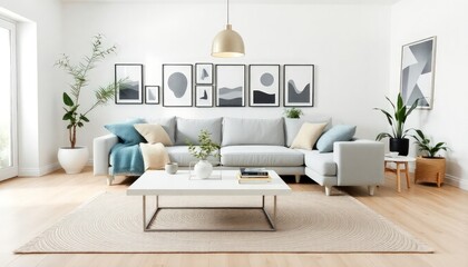 Living Room Interior Design With Scandinavian Concept - Hotel Living Room - Apartment Living Room Interior With Sofa - Interior Design - Scandinavian Style