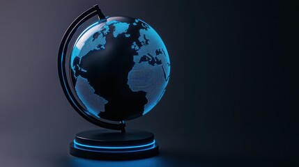 A glowing globe in dark settings representing global connectivity and geography.