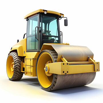 recommend clip art: A road roller machine on a clean white background, showcasing i