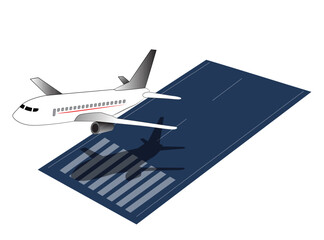 Runway of an airport with an airliner in the process of take off