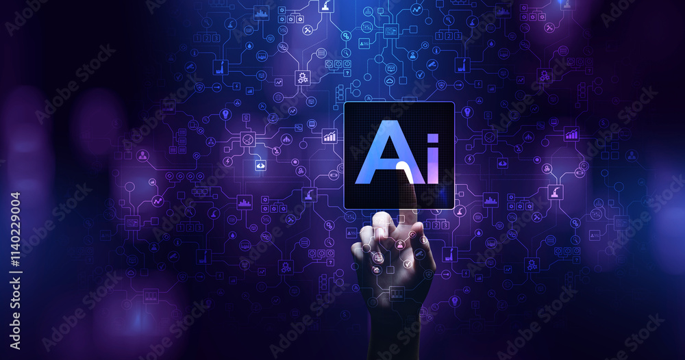 Poster ai artificial intelligence, machine learning, big data analysis and automation technology in busines