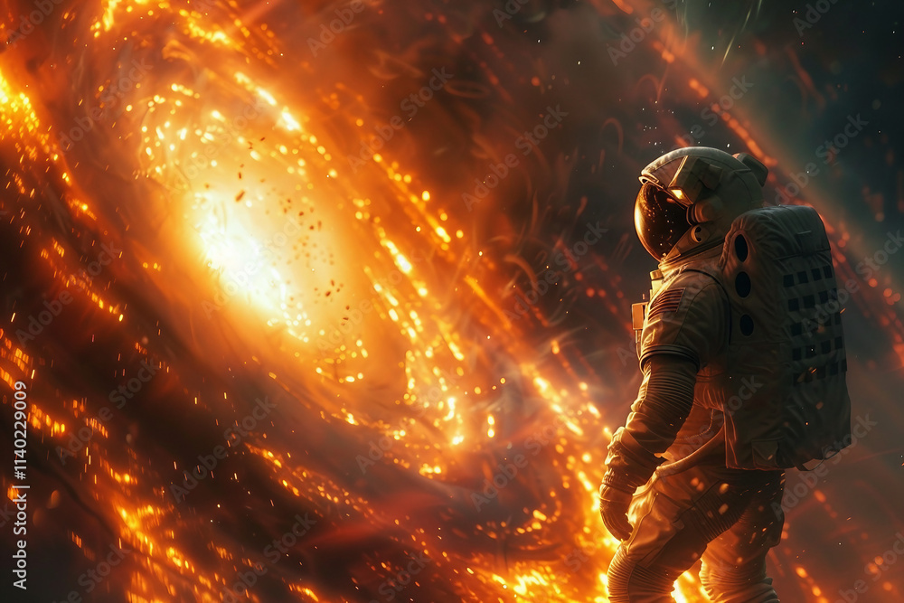 Aufkleber astronaut in floating flowing space, modern spacesuit reflecting earth and technology, generative ai