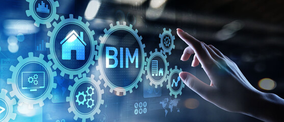 BIM Building Information Modeling Technology concept on virtual screen.