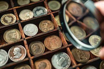 A beautifully arranged collection of stamps or coins showcasing a hobbyists collection ai generative