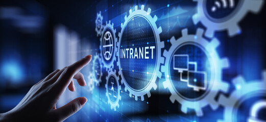 Intranet Business Corporate communication document management system dms. Privacy cybersecurity technology concept on virtual screen.