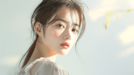 美肌の若くて可愛いアジア女性モデルの美容ポートレート
