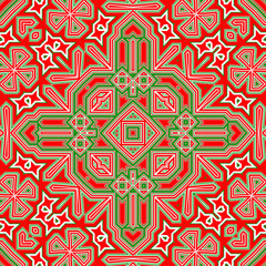 Seamless square pattern red and green. Christmas pattern green and red. Merry Christmas. Happy New Year.