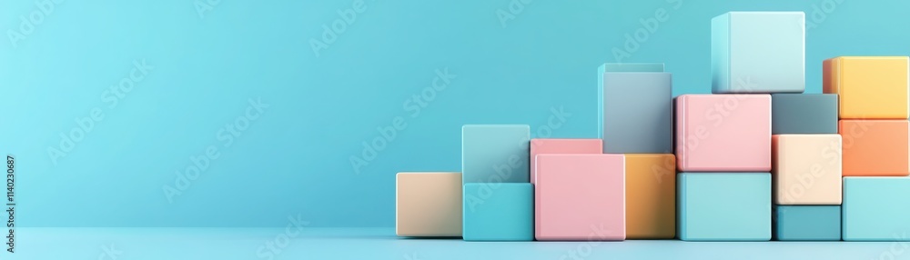 Poster a collection of colorful blocks arranged artistically against a soft blue background, perfect for de