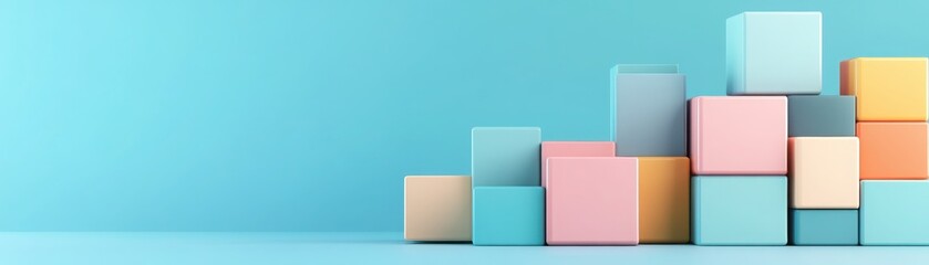 A collection of colorful blocks arranged artistically against a soft blue background, perfect for design projects and creative uses.
