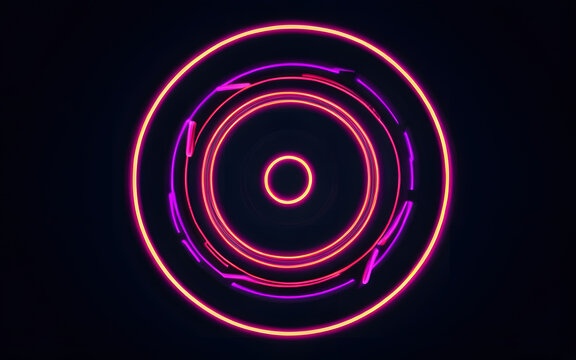 A spinning loading icon, made of glowing neon trails, against a dark minimalist background