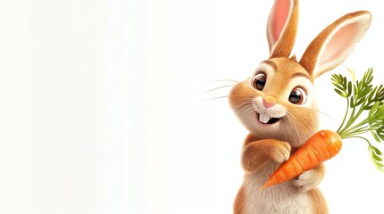 Obraz premium A cartoon bunny rabbit holding a carrot.