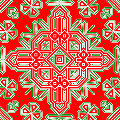 Seamless square pattern red and green. Christmas pattern green and red. Merry Christmas. Happy New Year.