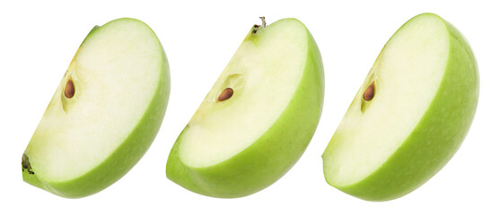 slice green apple isolated, transparent PNG, PNG format, cut out