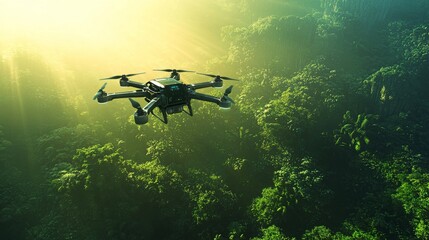 Fototapeta premium High-Tech Drone Flying Over Dense Green Forest