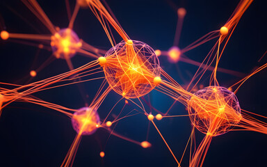 A glowing connection network, its threads pulsating in vibrant tones as they link floating nodes