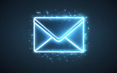 Fototapeta premium An email icon, glowing with radiant edges, hovering in a misty digital space