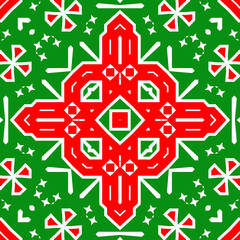 Seamless square pattern red and green. Christmas pattern green and red. Merry Christmas. Happy New Year.