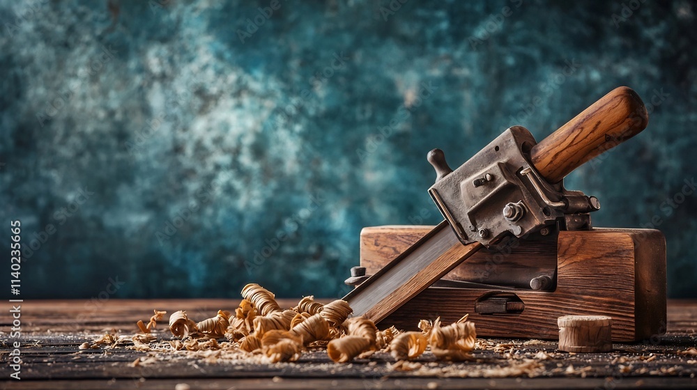 Poster precision wood planer resting on a backdrop of freshly shaved wooden curls and shavings showcasing t