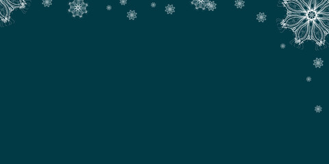 Merry Christmas and Happy New Year. Green background with snowflakes. Copy space. Blank for design